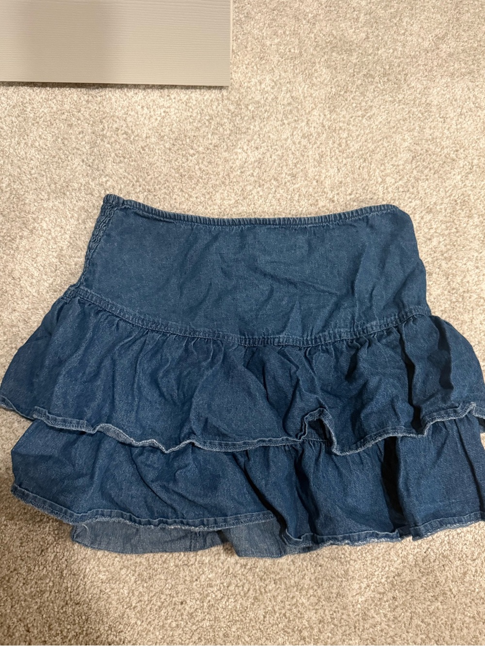 Tiered Denim Ruffle Mini Skirt - Blue